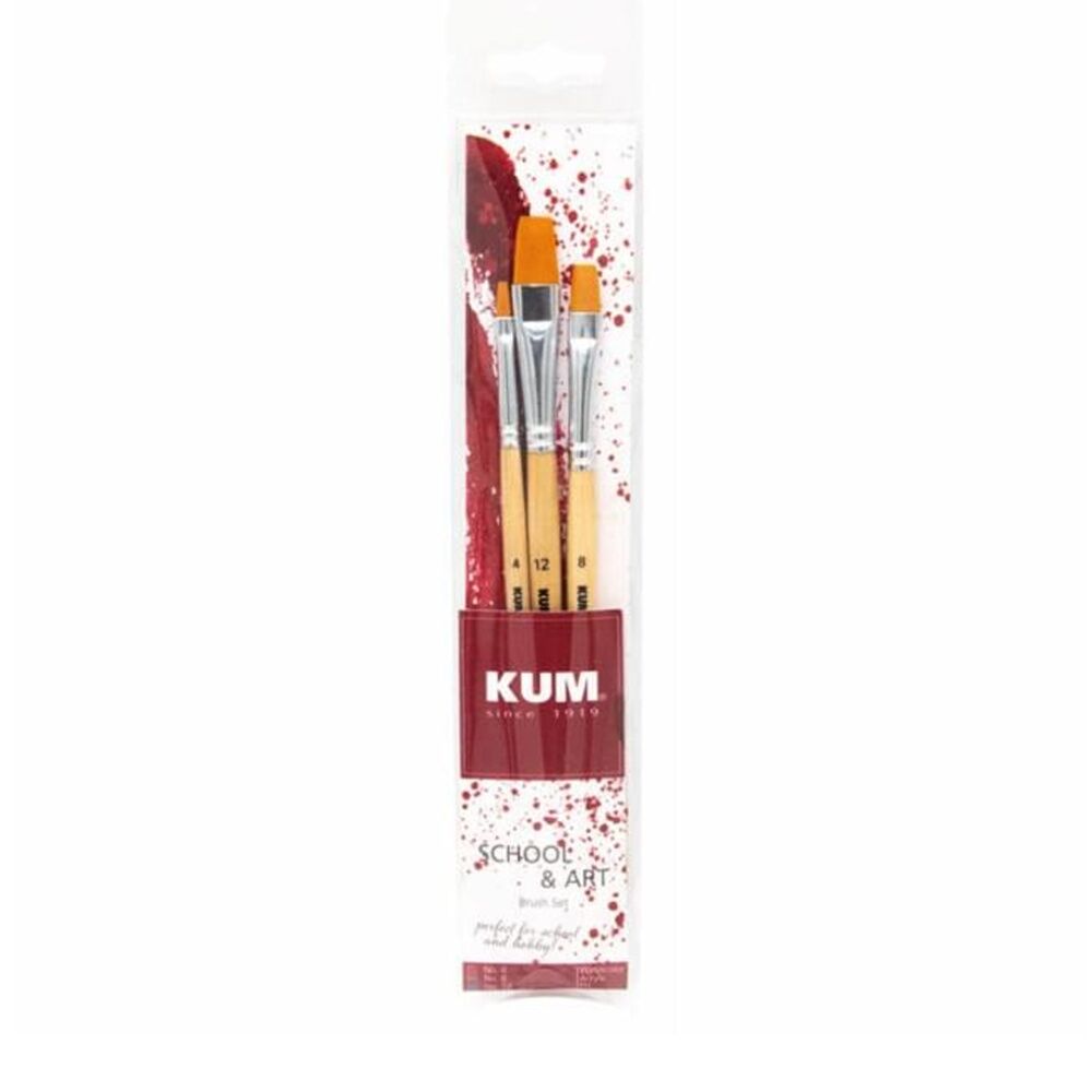 3pc Kum Art & School Artist/Student Talkon Hair Painting Brush Set Flat