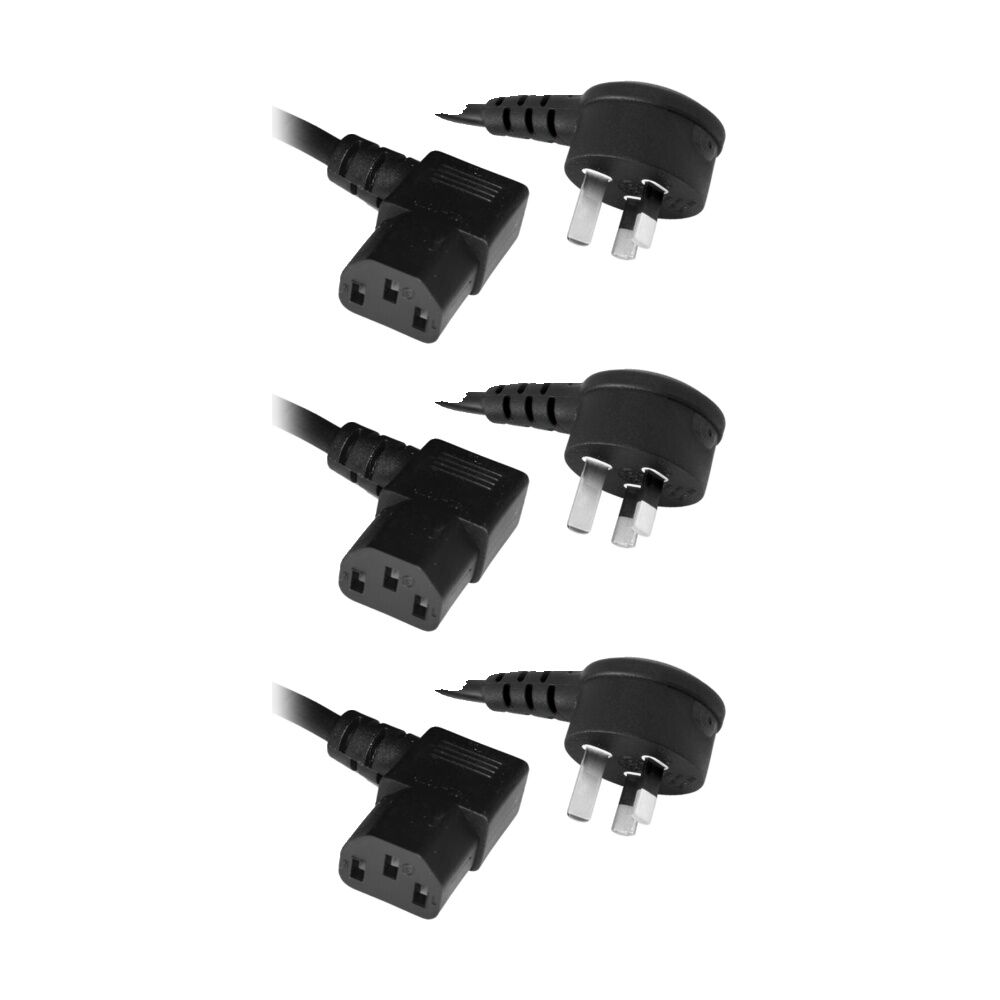 3PK Doss Iec C13 Power Lead 2M Right Angle Both Ends Black Cord Cable
