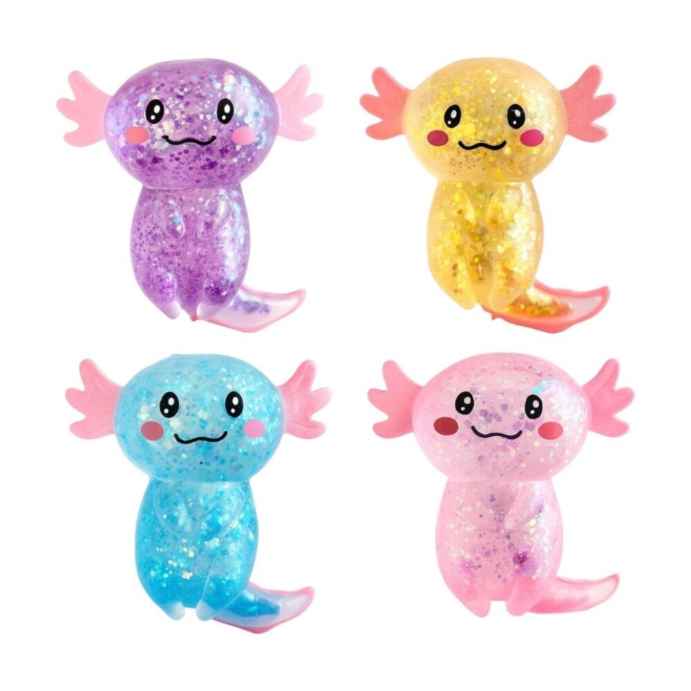 12x Keycraft Glitter Sparkly Axolotl Squeezable Sensory Toy Assorted