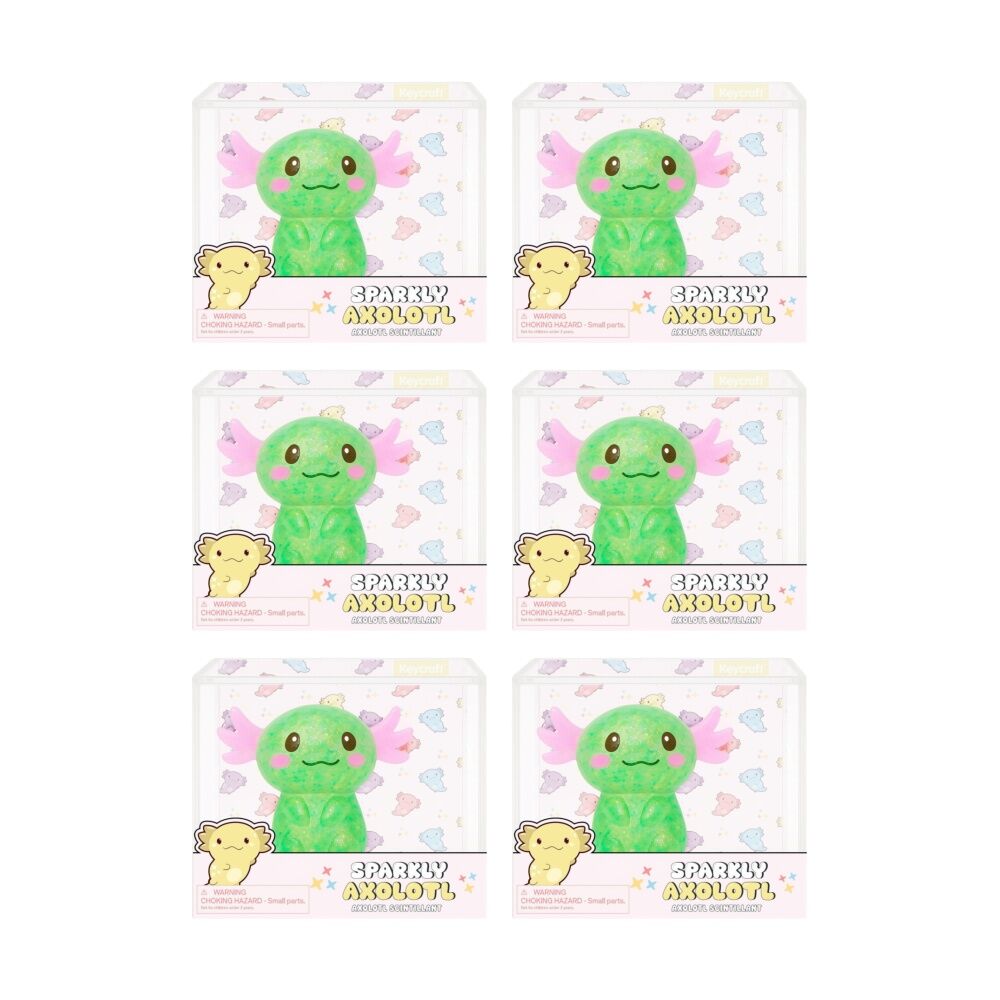 6x Keycraft Glitter Sparkly Axolotl Squeezable Sensory Toy Assorted