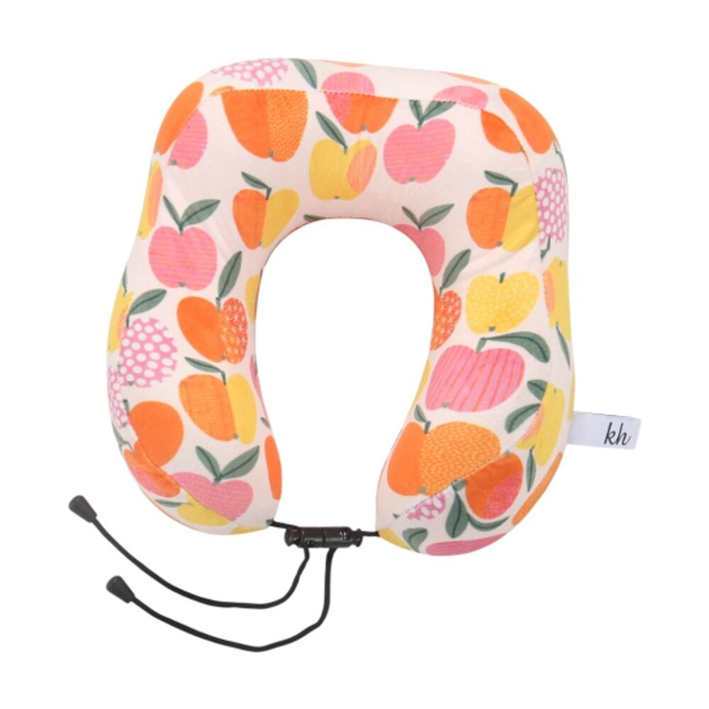 2x Kate Hill Memory Foam Travel Neck Pillow Velvet Cover 27x24x15cm Apples