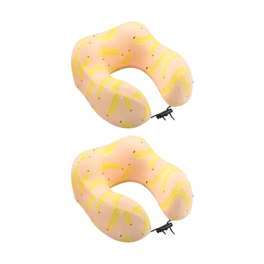 2x Kate Hill Memory Foam Travel Neck Pillow Velvet Cover 27x24x15cm Bananas