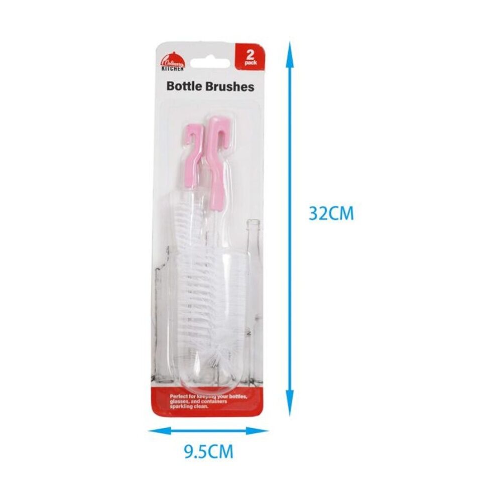 12x 2pc Braz Bottle Cleaning Brush Set W/ Hanging Hook 32cm White/Pink