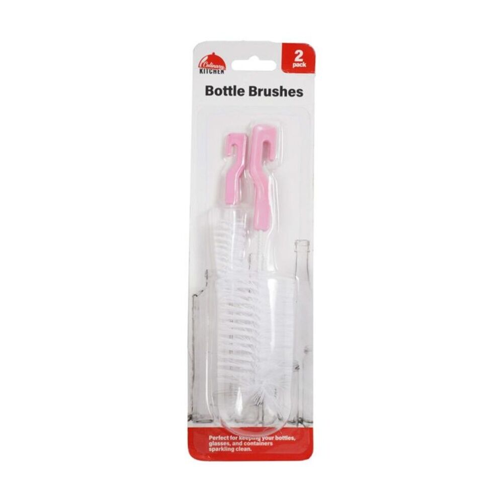 6x 2pc Braz Bottle Cleaning Brush Set W/ Hanging Hook 32cm White/Pink