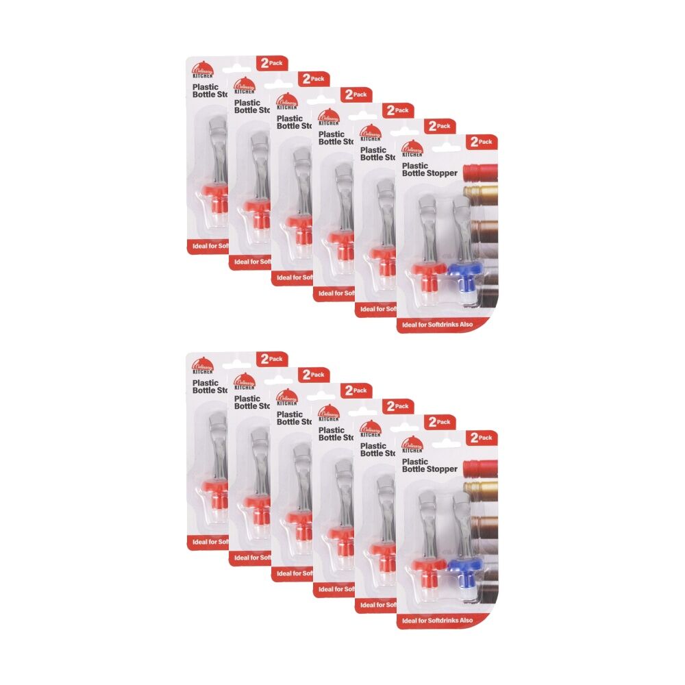 12x 2pc Braz Plastic Bottle Stoppers Drink Sealer Universal Fit Red/Blue