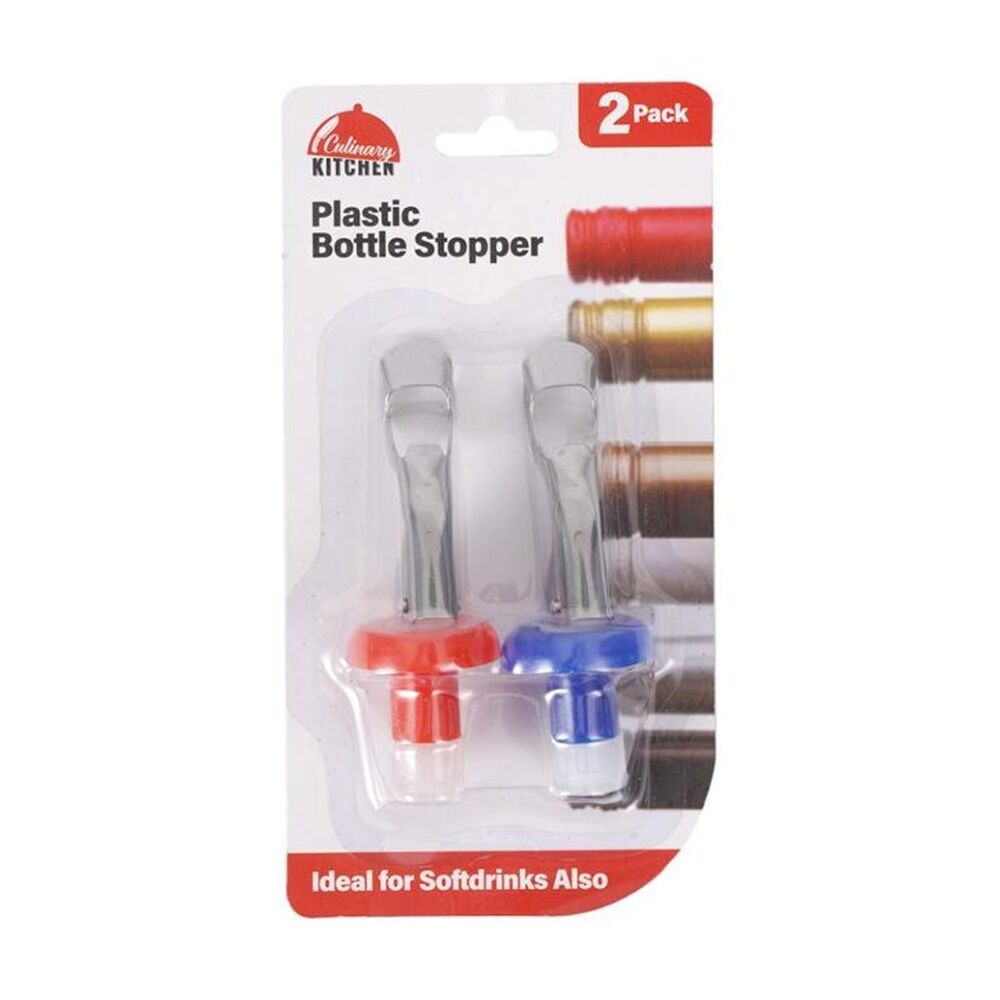 12x 2pc Braz Plastic Bottle Stoppers Drink Sealer Universal Fit Red/Blue
