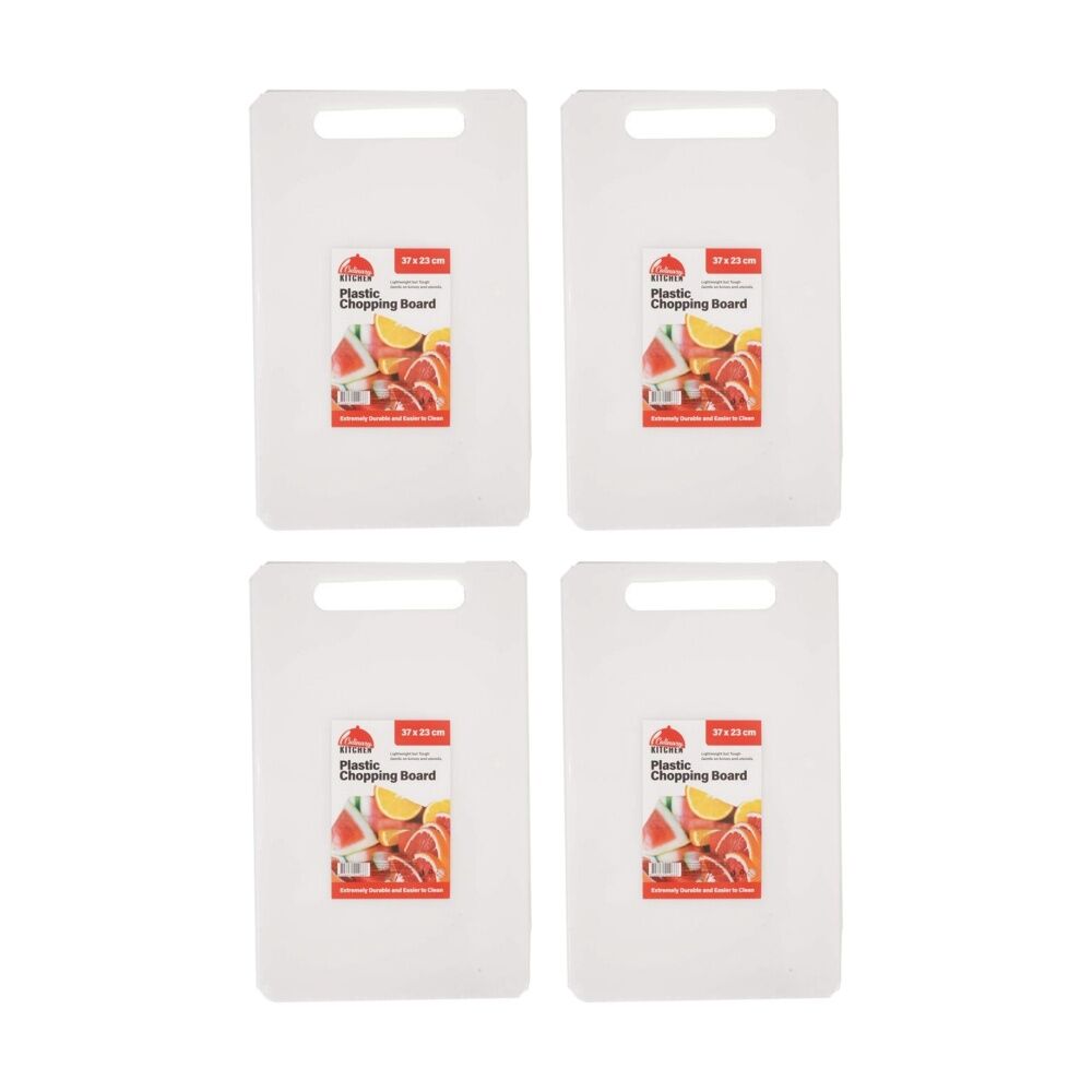 4PK Culinary Kitchen Plastic Rectangular Chopping Board 37x23cm White