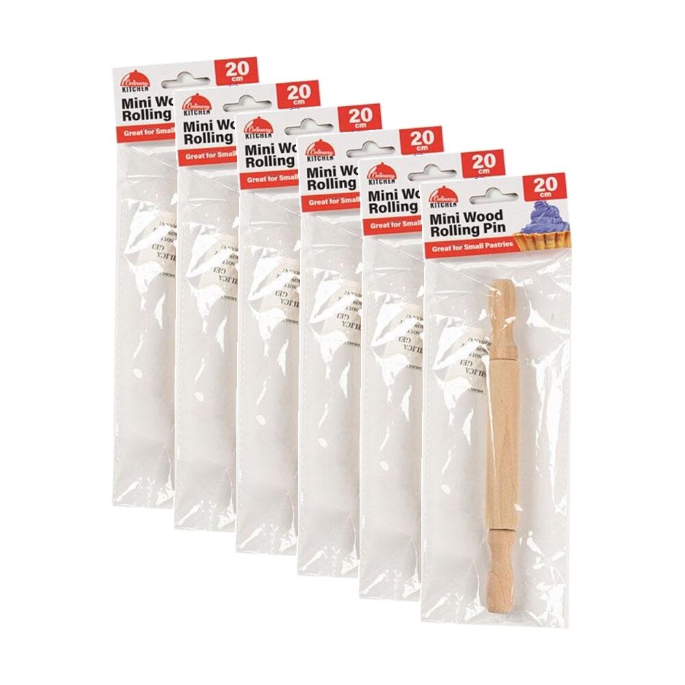 6PK Culinary Kitchen Wooden Rolling Pin W/ Handles Pastry Baking Tool 20cm
