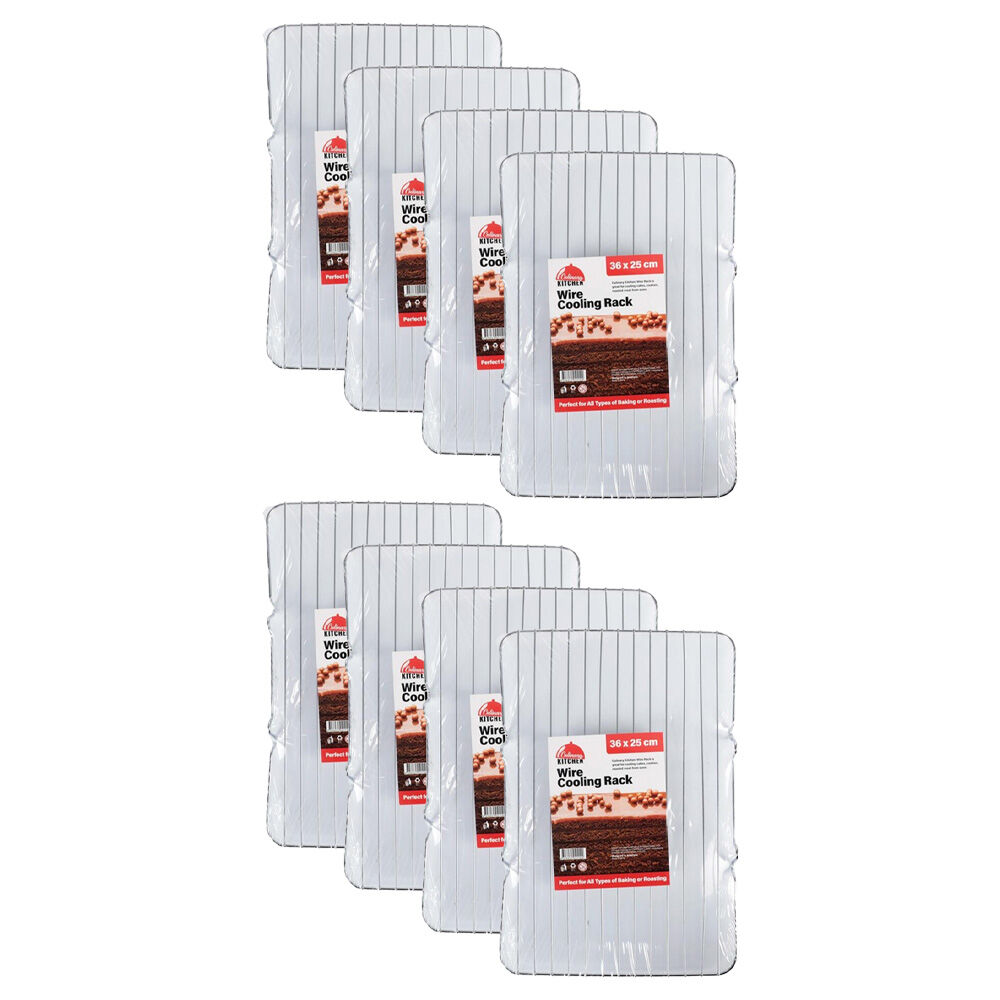 8PK Culinary Kitchen Rectangular Chrome Wire Cake Or Pot Cooling Rack 36x25cm