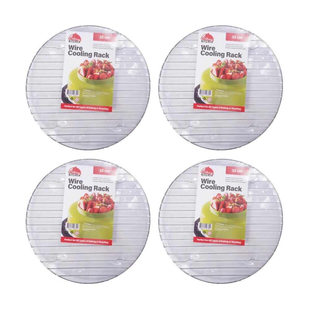 4PK Culinary Kitchen Round Chrome Wire Cake Or Pot Cooling Rack 32cm