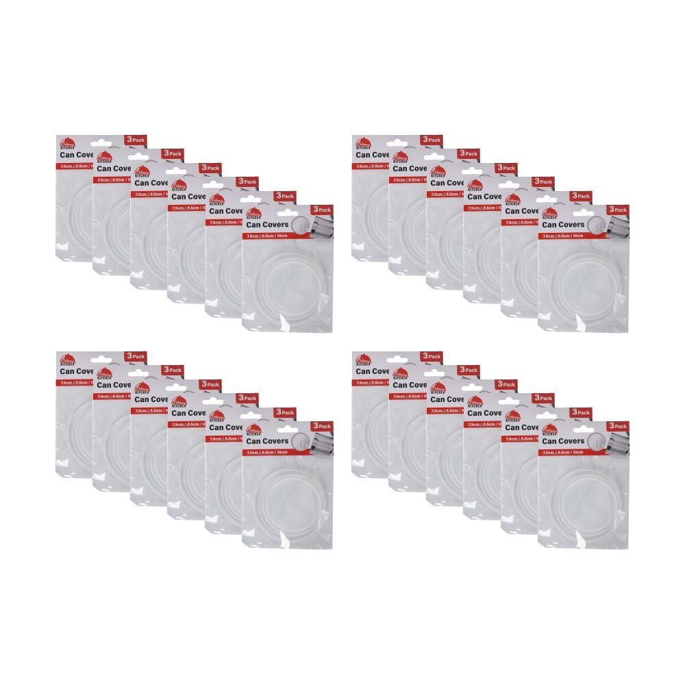 24x 3pc Culinary Kitchen Plastic Multi Sized Can Covers 7.5/8.5/10cm Clear