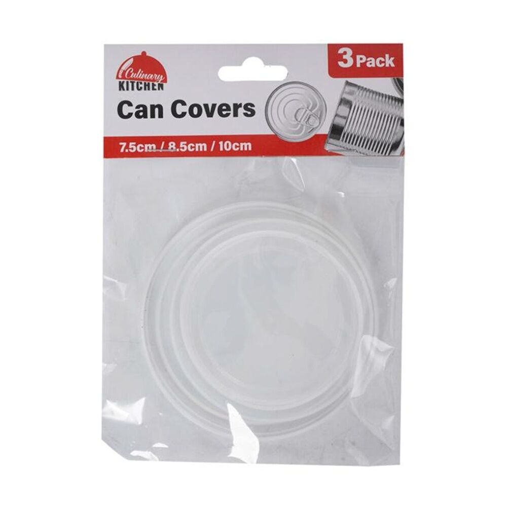 24x 3pc Culinary Kitchen Plastic Multi Sized Can Covers 7.5/8.5/10cm Clear