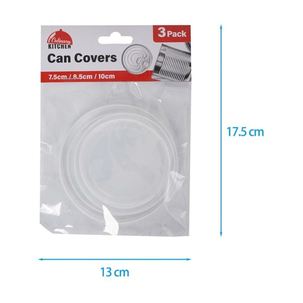 24x 3pc Culinary Kitchen Plastic Multi Sized Can Covers 7.5/8.5/10cm Clear