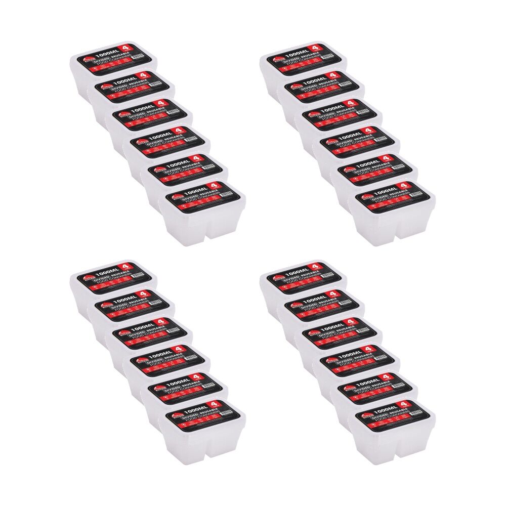 24x 4pc Braz Reusable Rectangular Divided Food Storage Containers W/ Lids 1000ml