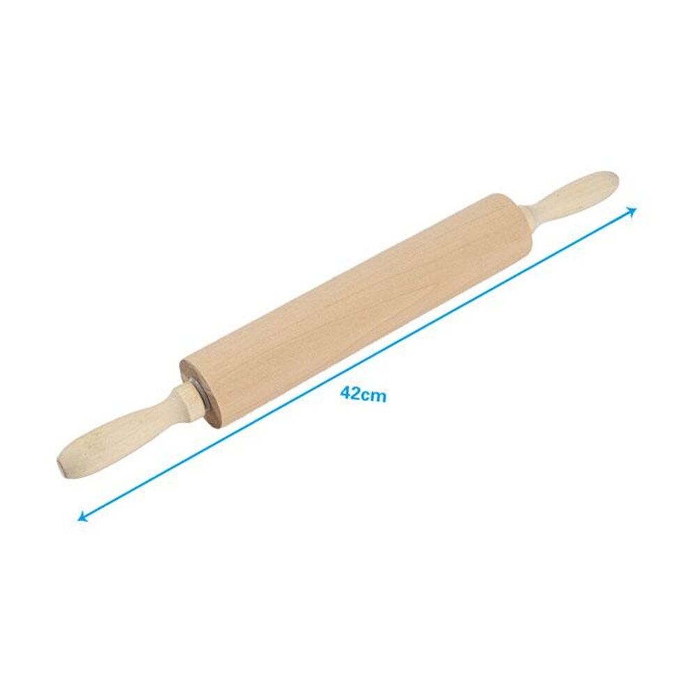 3PK Culinary Kitchen Wooden Rolling Pin W/ Handles Pastry Baking Tool 42cm