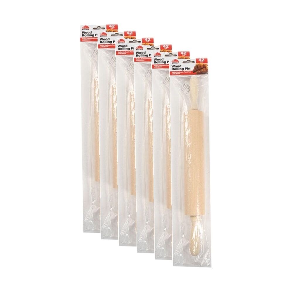 6PK Culinary Kitchen Wooden Rolling Pin W/ Handles Pastry Baking Tool 42cm