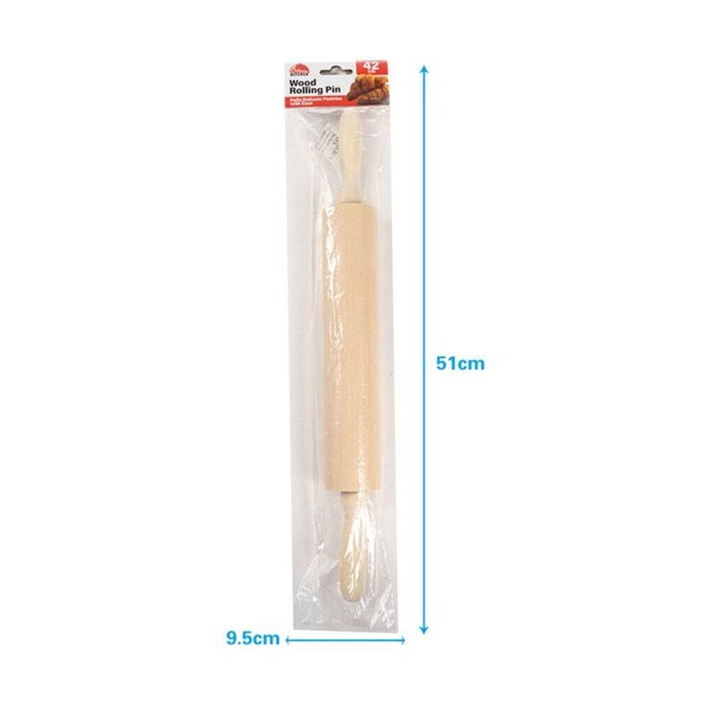 6PK Culinary Kitchen Wooden Rolling Pin W/ Handles Pastry Baking Tool 42cm
