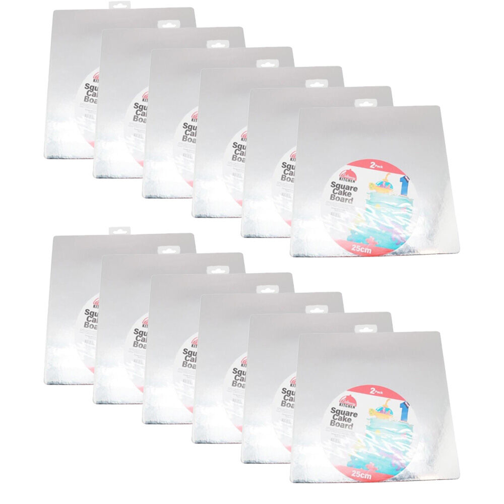 12x 2pc Culinary Kitchen Square Presentation Base Cake Boards 25x0.3cm White