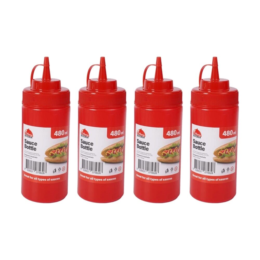 4PK Culinary Kitchen Plastic Squeeze Bottle Sauce Dispenser 480ml Red