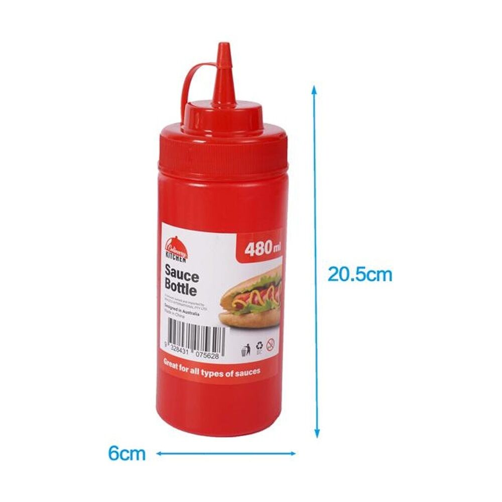 4PK Culinary Kitchen Plastic Squeeze Bottle Sauce Dispenser 480ml Red