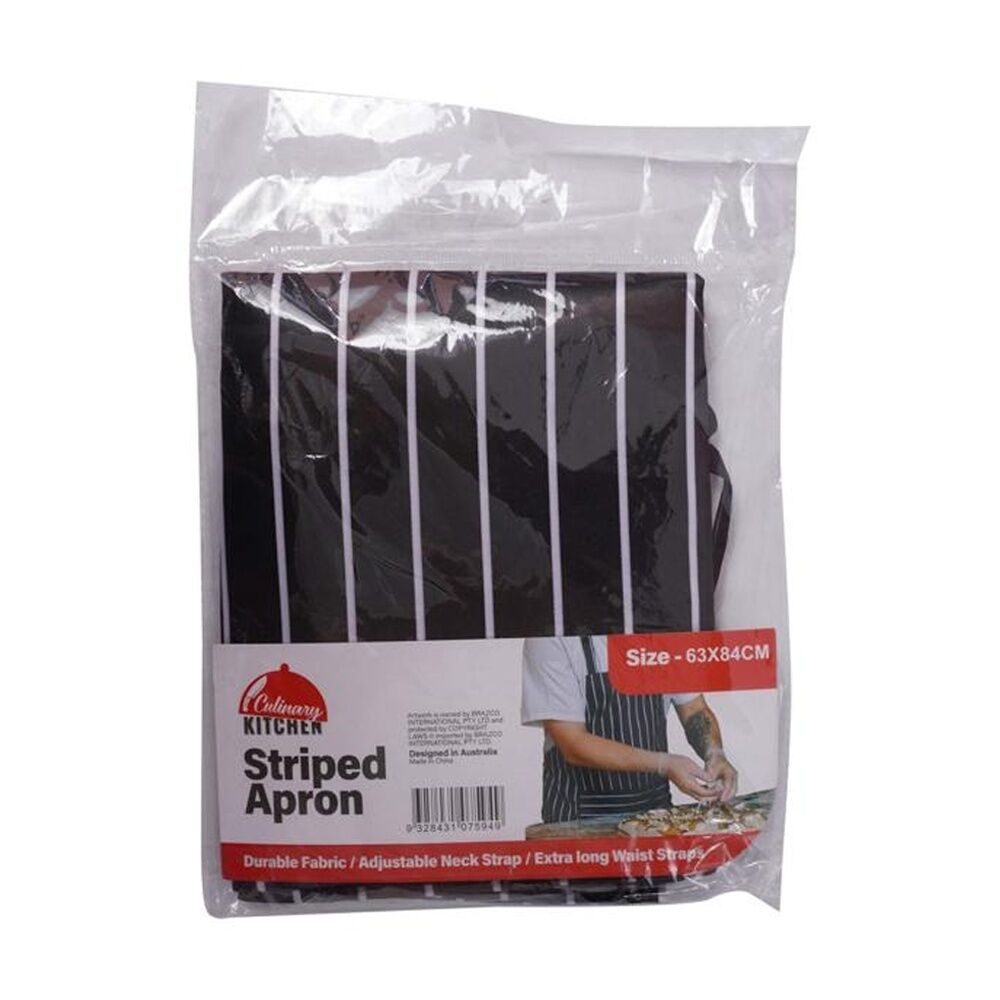 6PK Braz Polyester Kitchen & Dining Apron Black/White Stripes