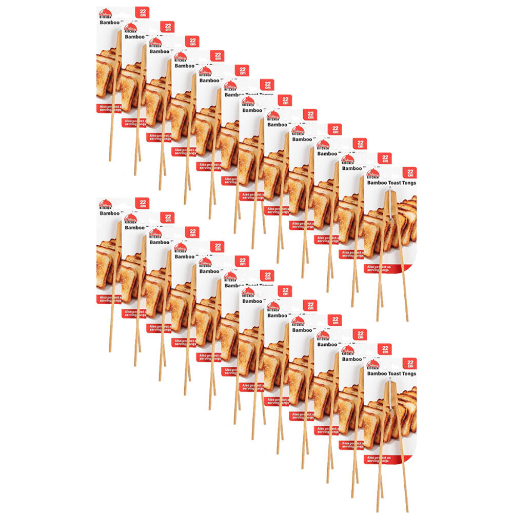 24PK Culinary Kitchen Bamboo Toast Serving Tongs Cooking Utensil 22cm