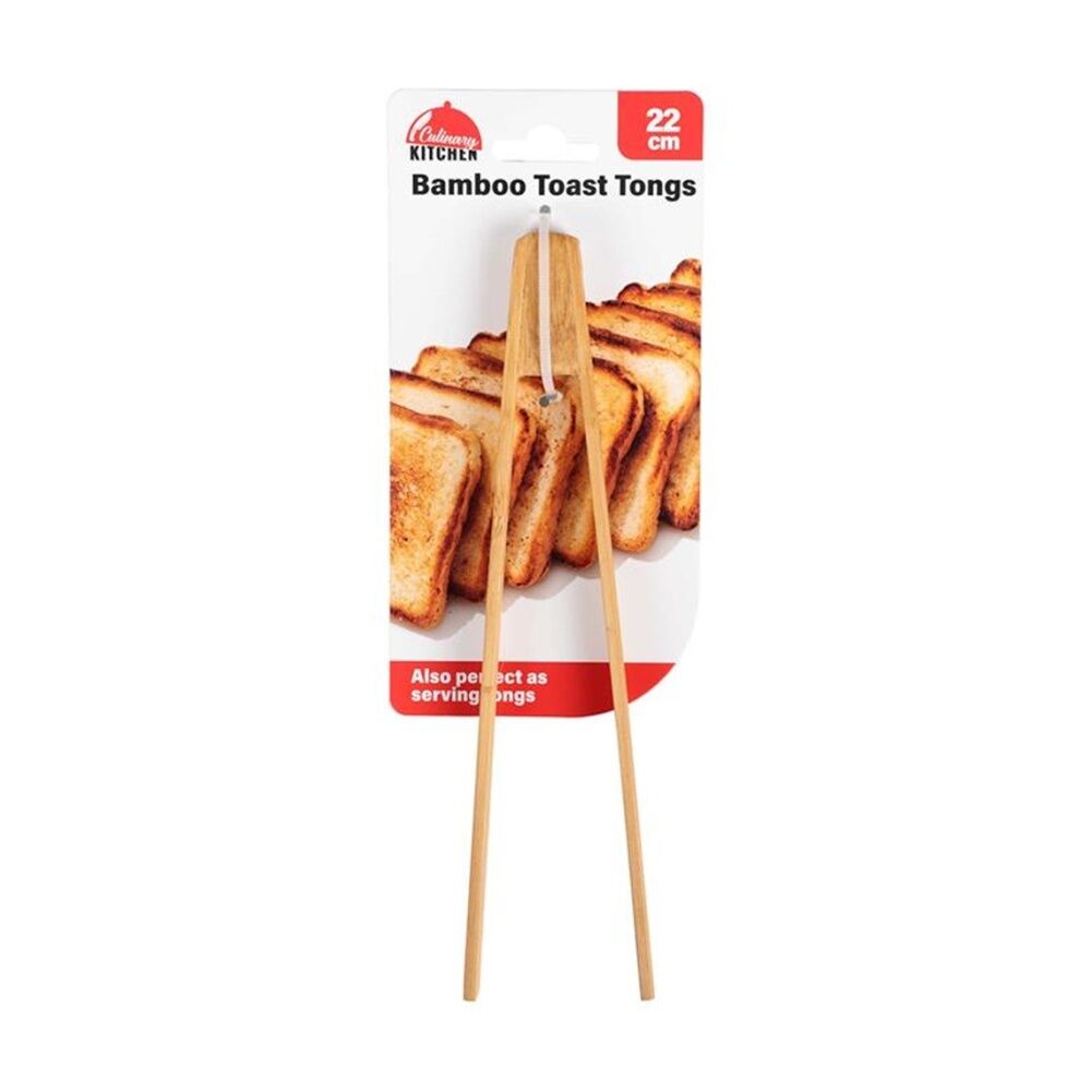 24PK Culinary Kitchen Bamboo Toast Serving Tongs Cooking Utensil 22cm