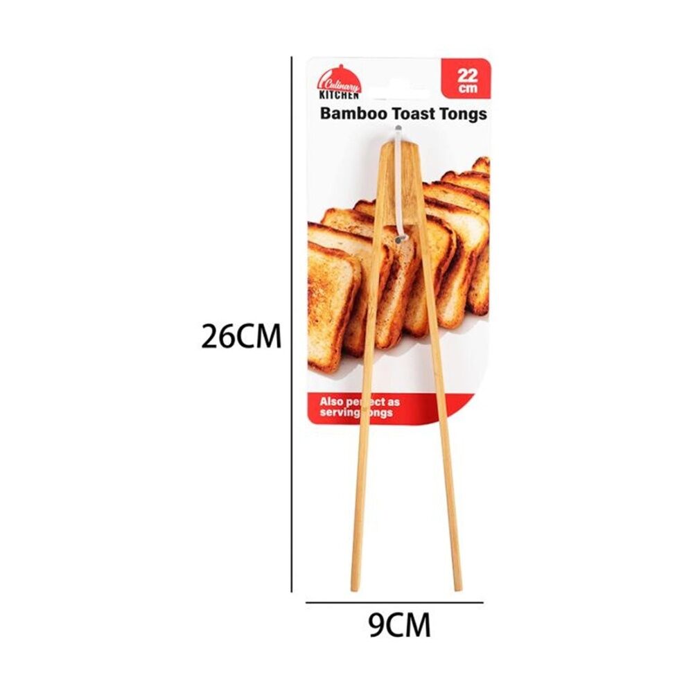 24PK Culinary Kitchen Bamboo Toast Serving Tongs Cooking Utensil 22cm