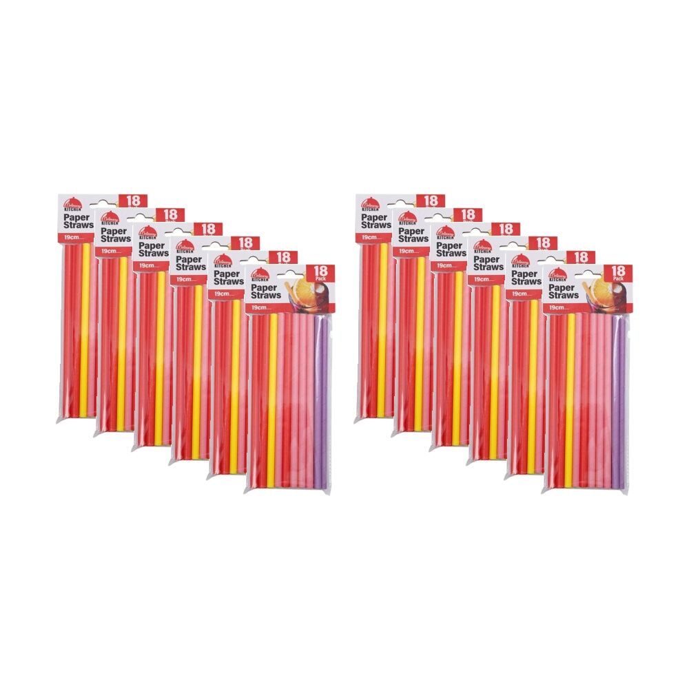 12x 18pc Braz Paper Drinking Straws Set Party Supplies 19cm Multi Colour