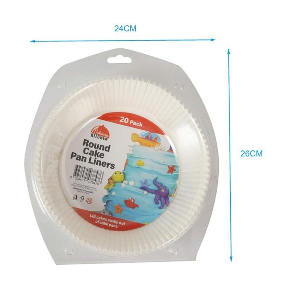 6x 20pc Braz Round Cake Pan Liners W/ Fluted Edge Baking Accessories 24cm White