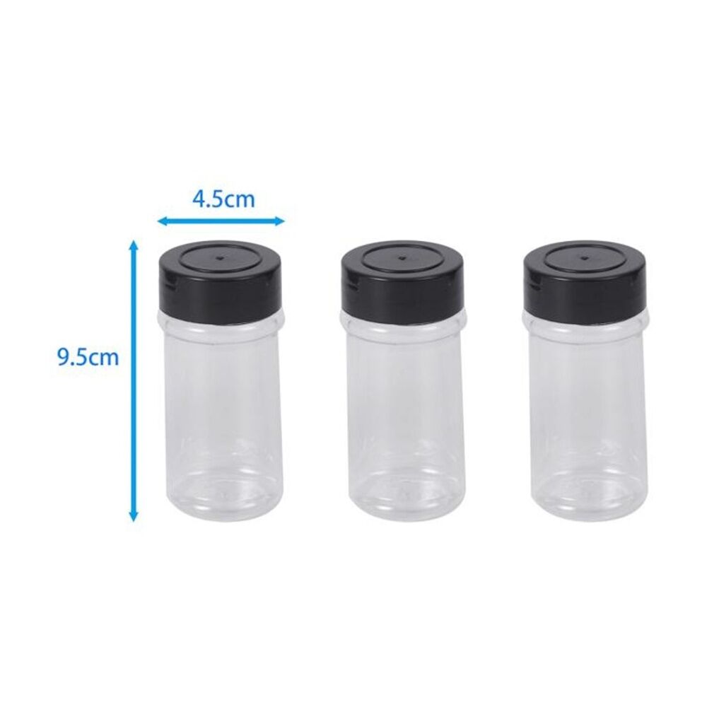 6x 3pc Culinary Kitchen Plastic Spice Bottles W/ Screw-On Lids 9.5cm Clear