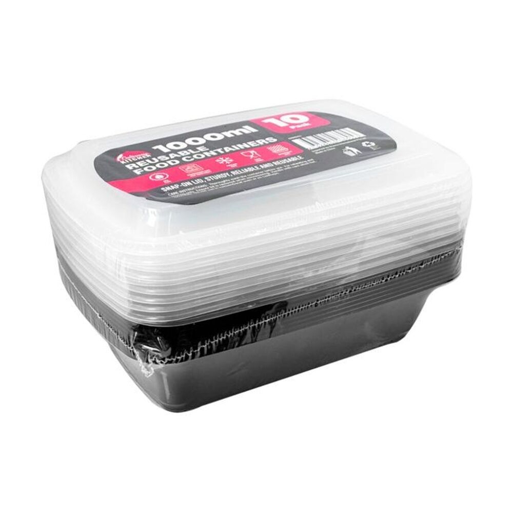12x 10pc Braz Reusable Microwave Safe Food Prep Storage Containers 1000ml Clear