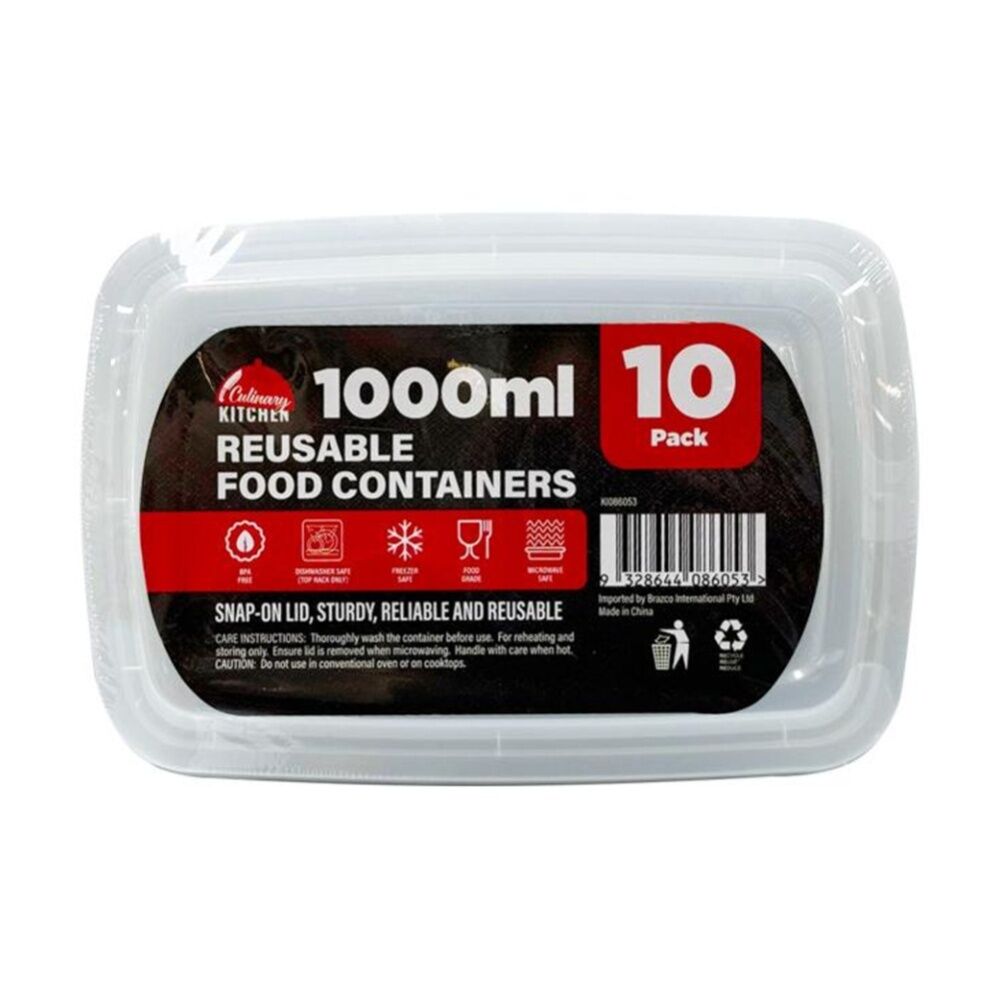 12x 10pc Braz Reusable Microwave Safe Food Prep Storage Containers 1000ml Clear