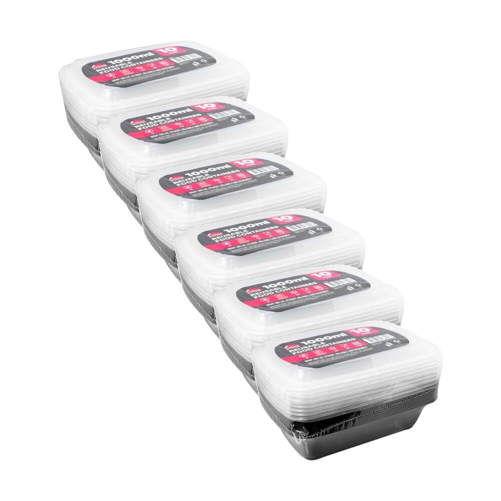 6x 10pc Braz Reusable Microwave Safe Food Prep Storage Containers 1000ml Clear