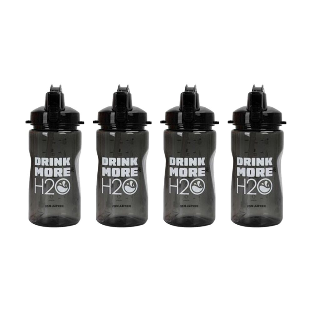 4PK Braz PETG Drink More H20 Water Drinking Bottle 1L Assorted