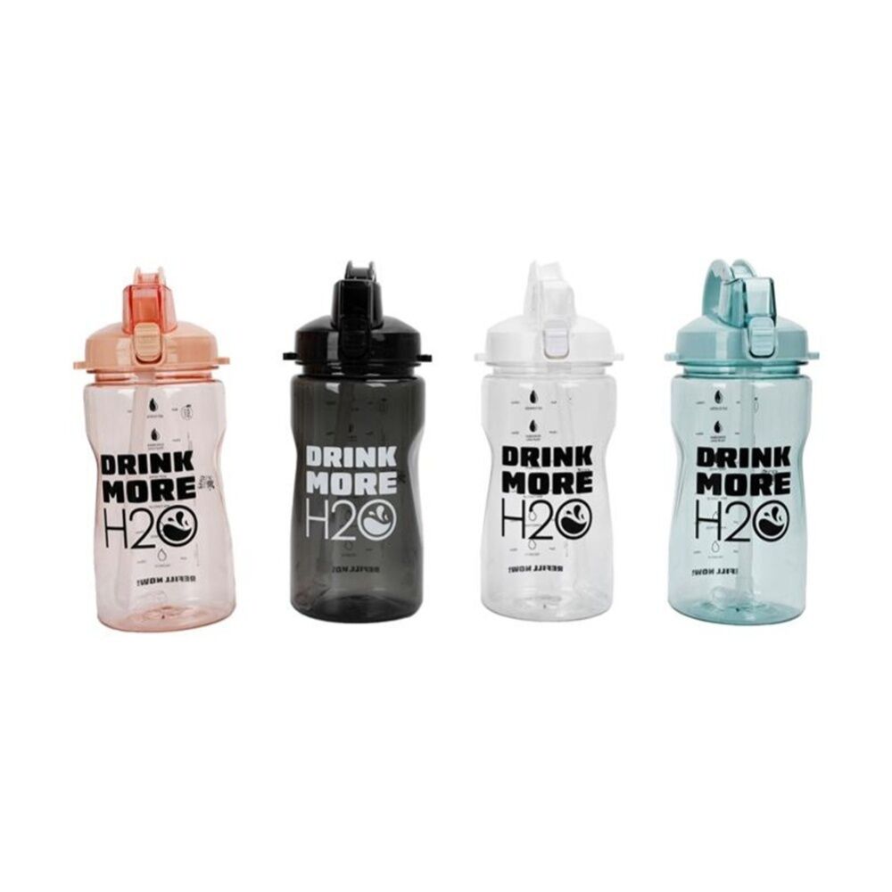 4PK Braz PETG Drink More H20 Water Drinking Bottle 1L Assorted