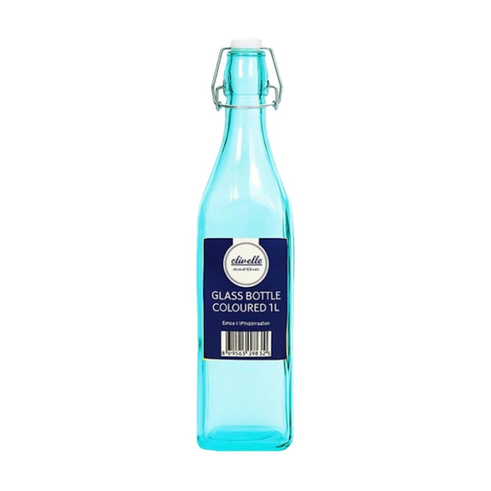 6PK Olivelle Coloured Airtight Swing-Top Lid Glass Bottle 1L Assorted
