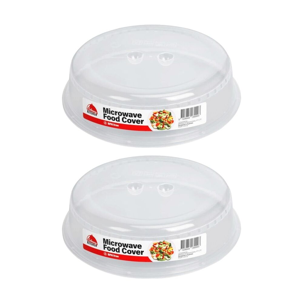2PK Culinary Kitchen Plastic Vented Microwave Food Cover Lid 27cm Clear