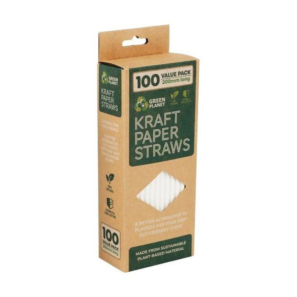 12x 100pc Braz Earth Friendly Biodegradable Kraft Paper Straws 20cm Assorted