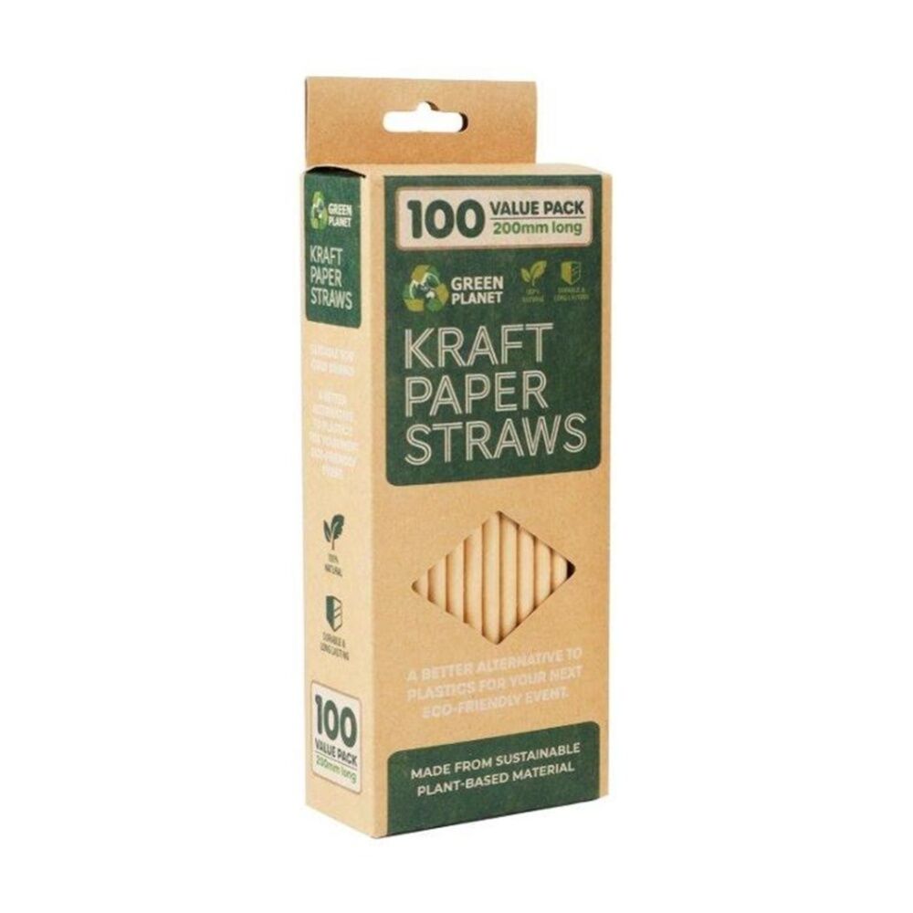 12x 100pc Braz Earth Friendly Biodegradable Kraft Paper Straws 20cm Assorted