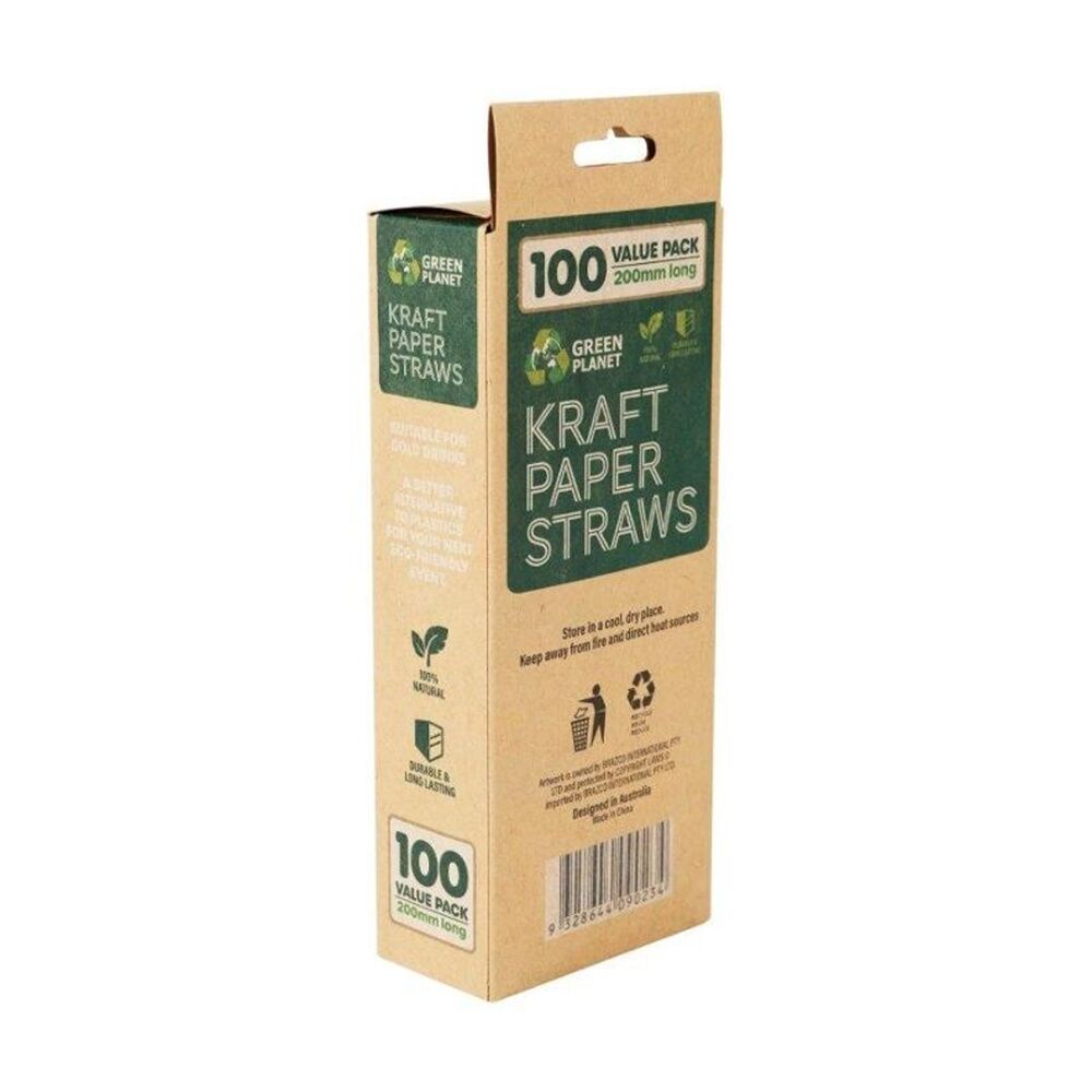 12x 100pc Braz Earth Friendly Biodegradable Kraft Paper Straws 20cm Assorted