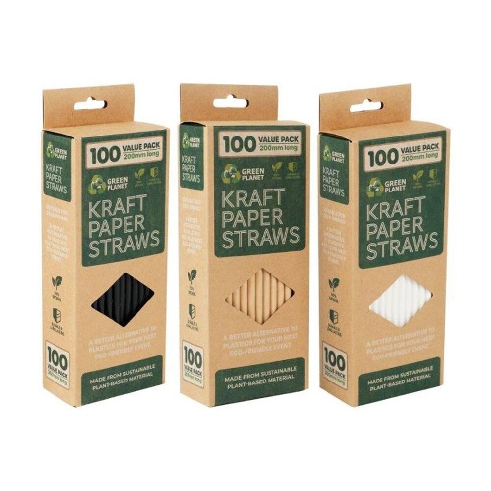 12x 100pc Braz Earth Friendly Biodegradable Kraft Paper Straws 20cm Assorted