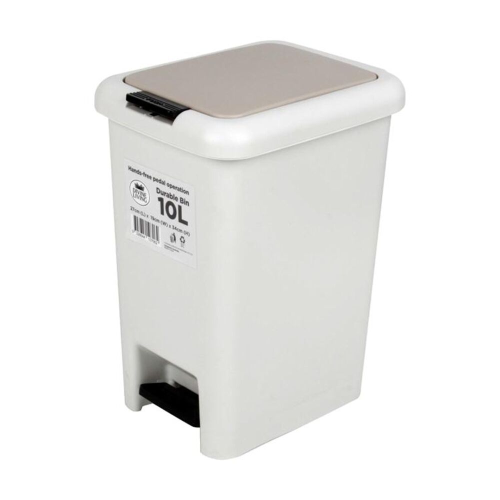 4PK Braz Pedal Top Foot Operated Plastic Bin /W Beige Lid 10L White
