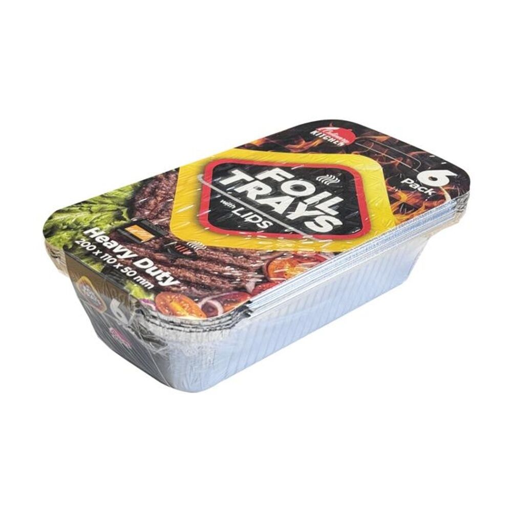 6x 6pc Braz Aluminium Foil Disposable Rectangle Trays W/ Lids 20x11x5cm Silver