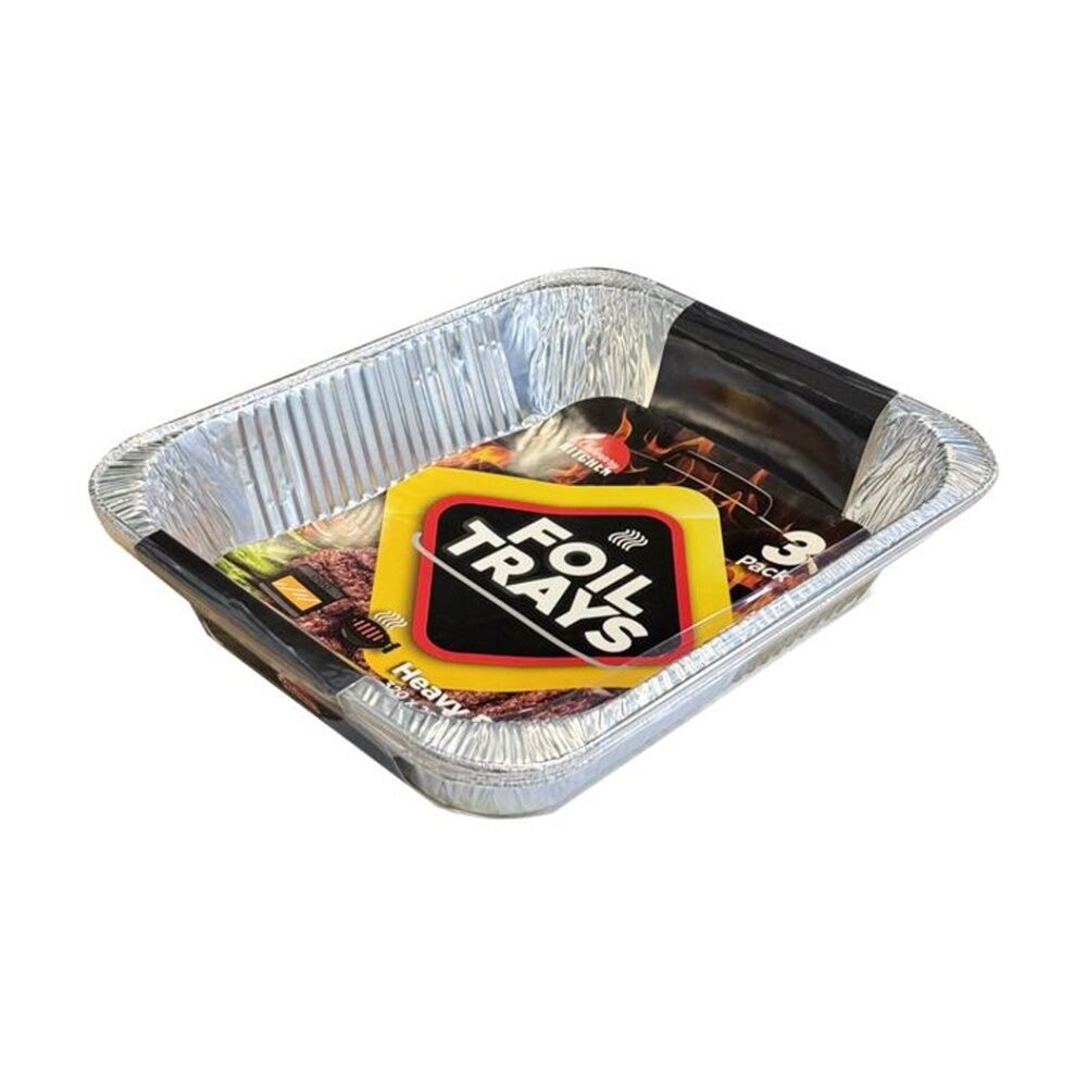 6x 3pc Braz Aluminium Foil Disposable Rectangle Trays Serveware 32x26x6cm Silver