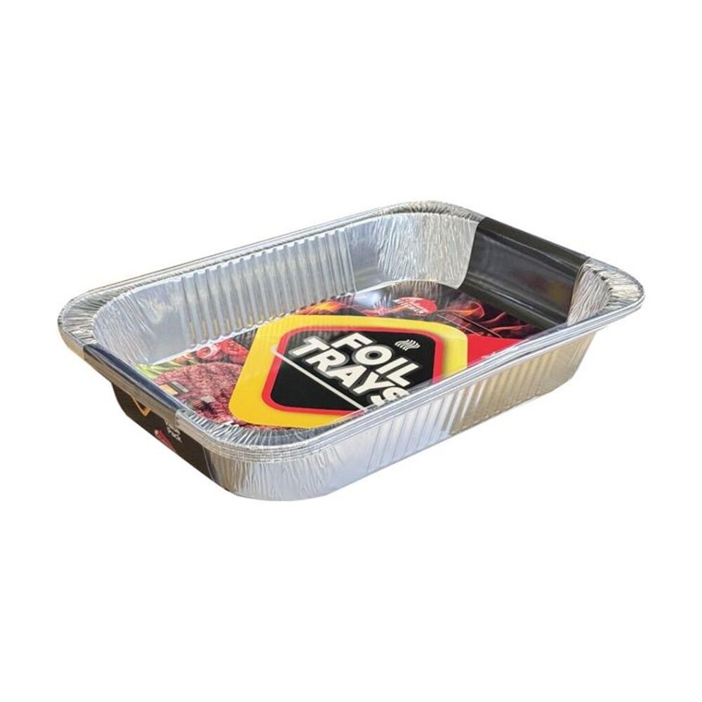 6x 3pc Braz Aluminium Foil Disposable Rectangle Trays 46x34x6cm Silver