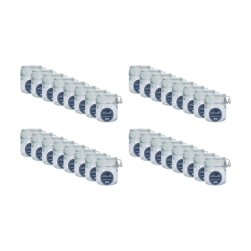 32PK Olivelle Glass Storage Jar W/ Metal Clasp & Airtight Clip Lid 100ml Clear
