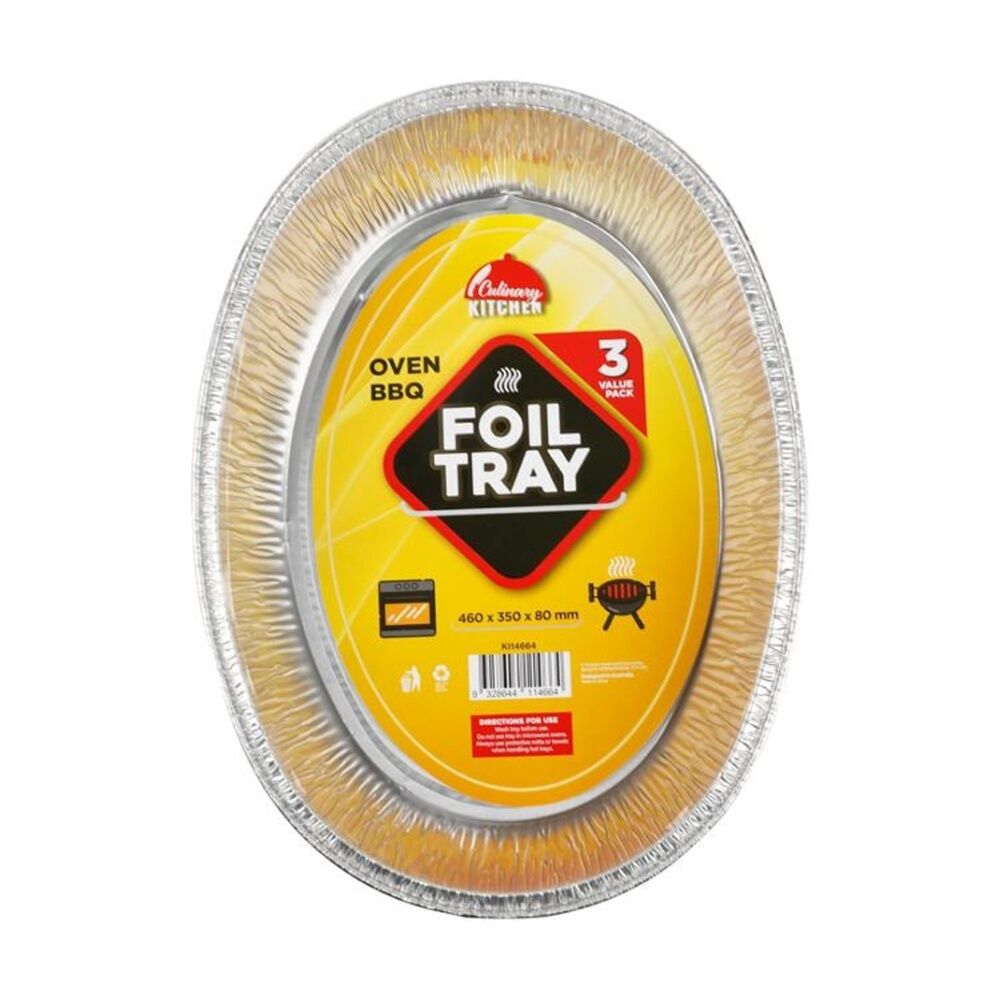 6x 3pc Braz Aluminium Foil Disposable Oval Trays 46x35x8cm Silver