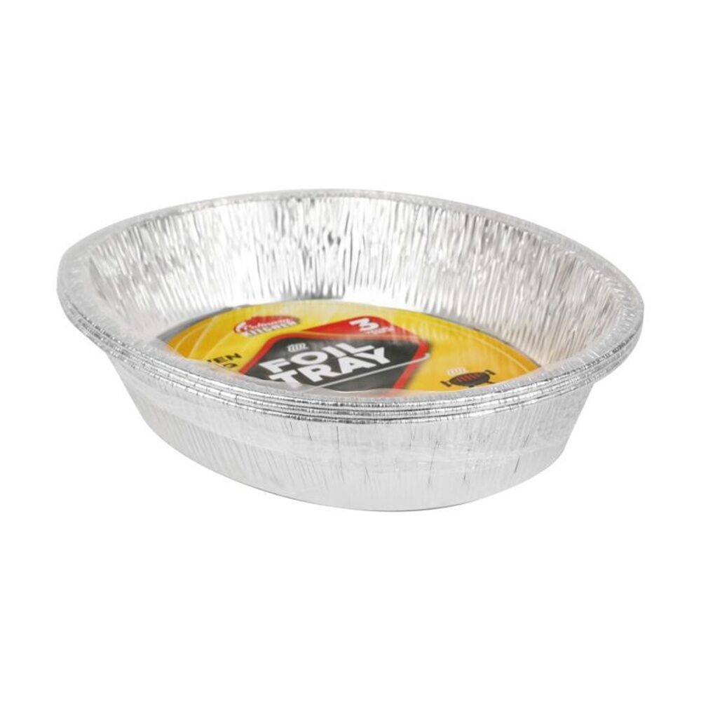 6x 3pc Braz Aluminium Foil Disposable Oval Trays 46x35x8cm Silver