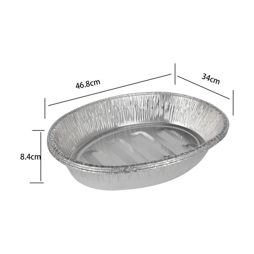 6x 3pc Braz Aluminium Foil Disposable Oval Trays 46x35x8cm Silver